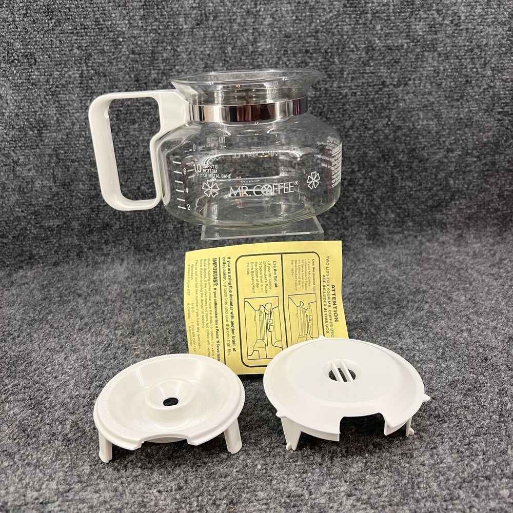 Mr Coffee 6-10 Cup Replacement Coffee Pot Decanter Daisy w/ 2 Lids White Handle